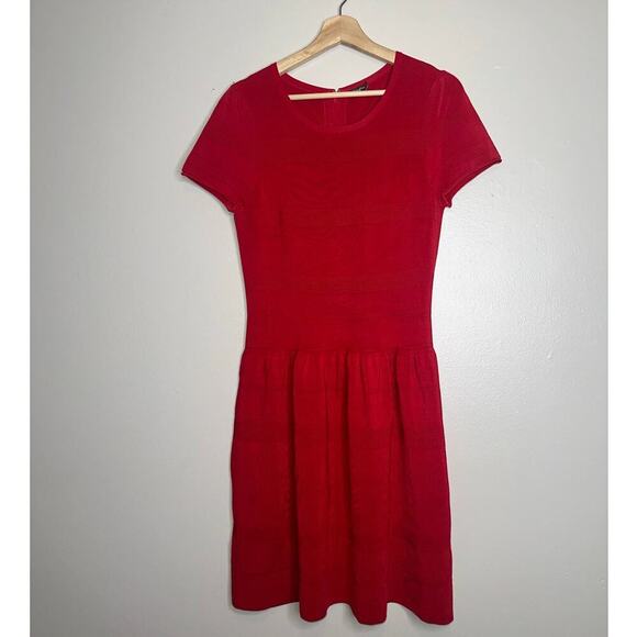 J. McLaughlin Red Knit Fit & Flare Dress Medium Stretch Nylon Rayon - Picture 2 of 7